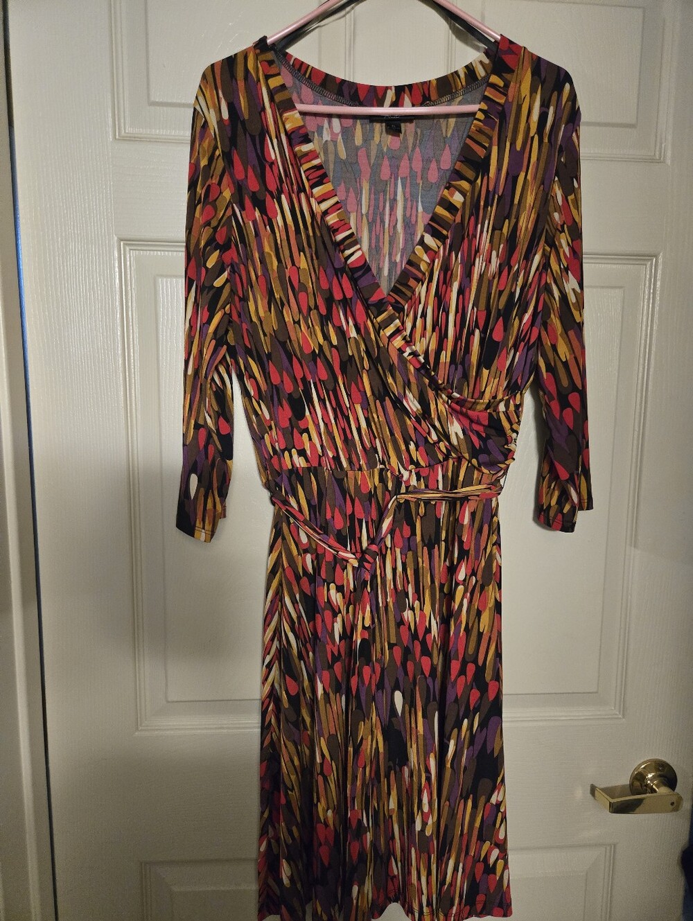 AGB Multicolor Teardrop-Print Wrap Dress in Pink, Purple, Mustard, Black